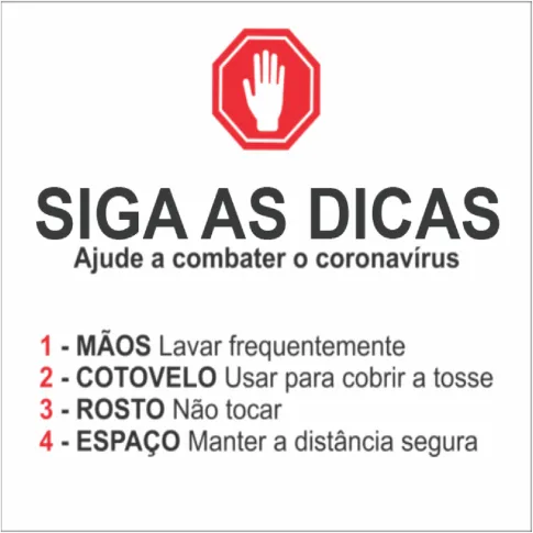 PLACA DE SINALIZAÇÃO - DICAS PARA COMBATER O CORONAVÍRUS