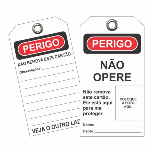 Etiqueta de Perigo auto-laminável (ETFBR12) Pacote com 12 unidades - Não remova este cartão. Ele está aqui para me proteger.