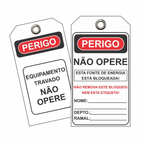 Etiqueta de Perigo (ETFBR11) Pacote com 12 unidades - Equipamento travado Não opere Não remova este bloqueio nem esta etiqueta